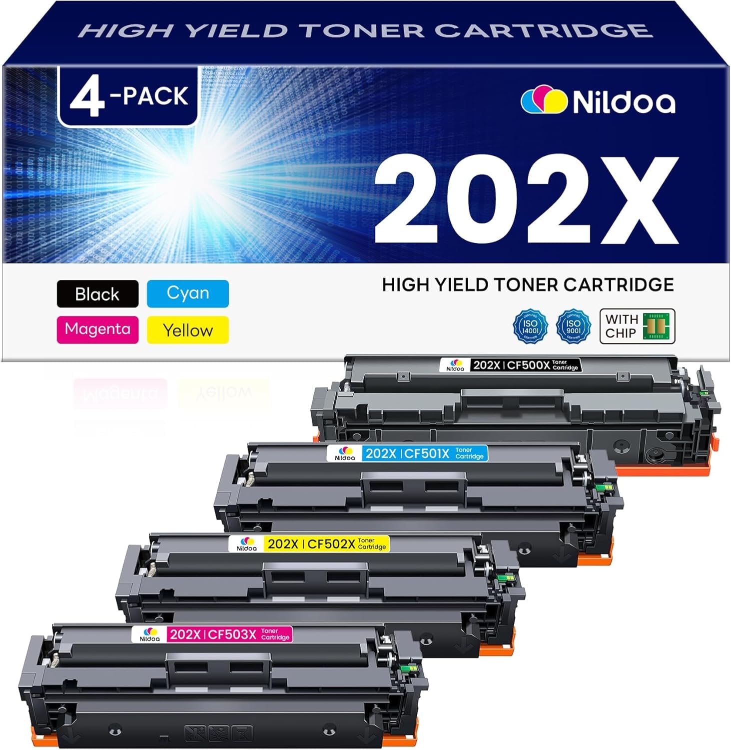 Photo 1 of 202X Toner Cartridges 4 Pack High Yield Replacement for HP 202X CF500X CF501X CF502X CF503X Color Pro M254dw; MFP M281cdw M281fdw Printer Ink(Black Cyan Magenta Yellow)