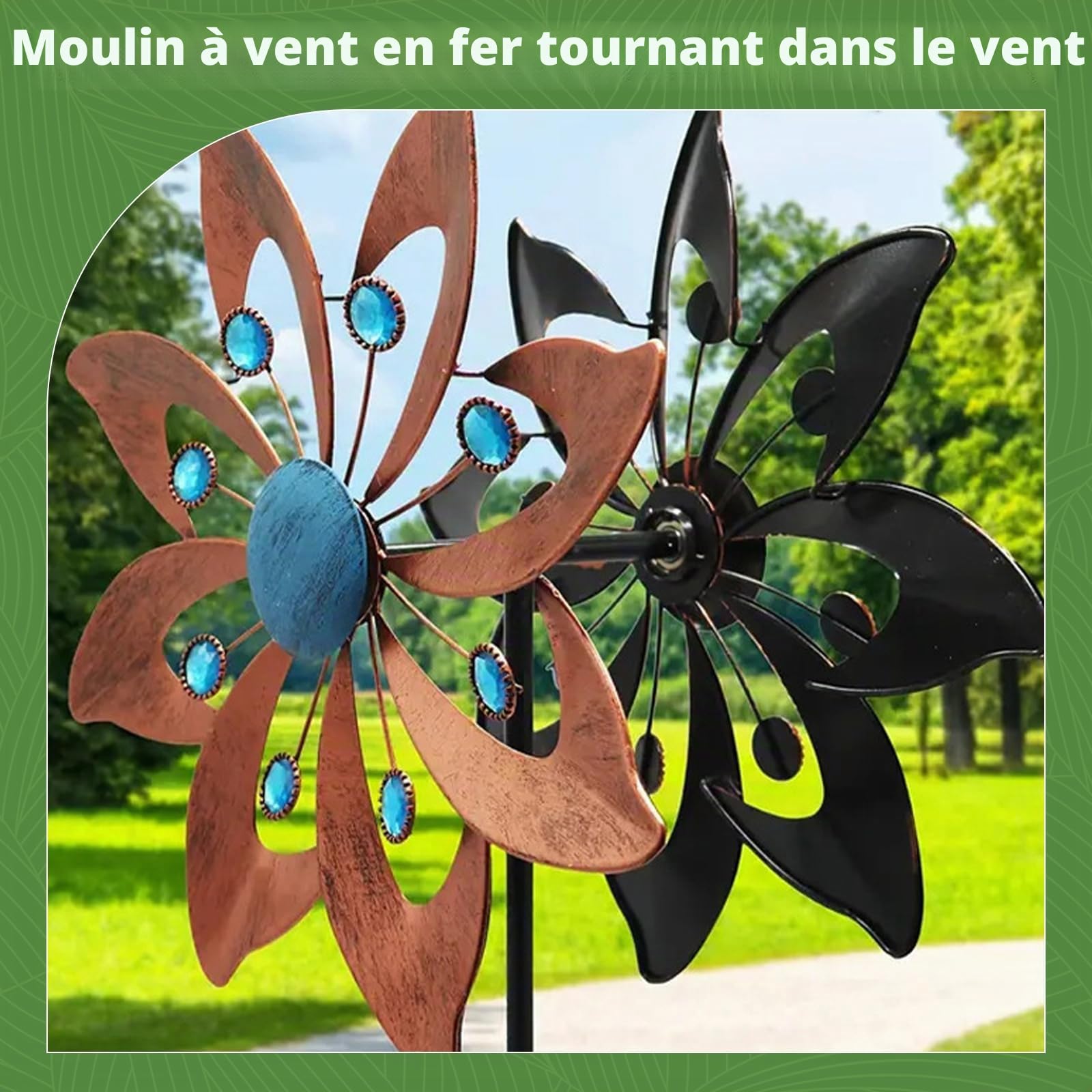 Carillon éolien de jardin - 145 cm - Couleur laiton - En métal - Moulin à vent cinétique 3D - Pour terrasse, pelouse et décoration de jardin