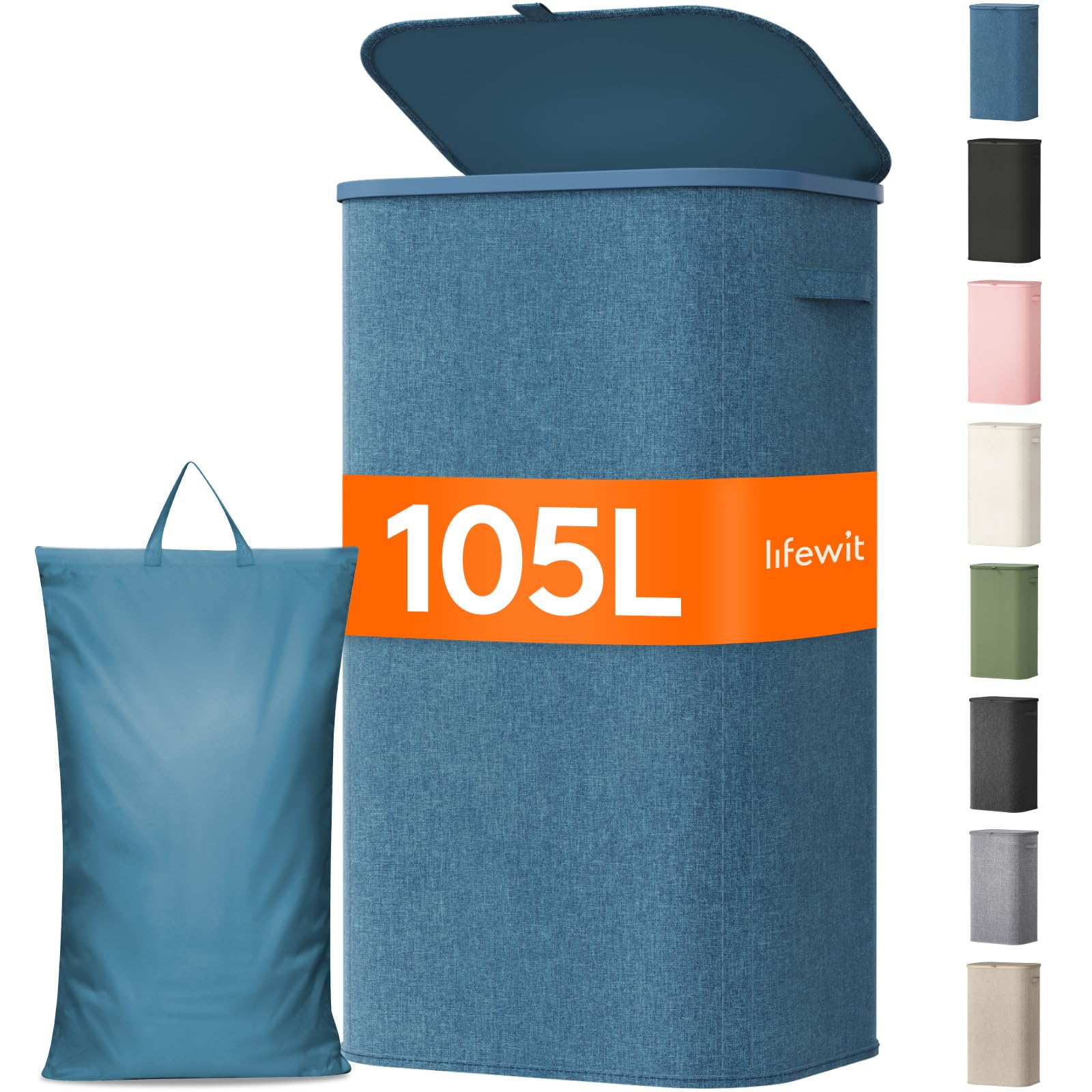 Lifewit 105L Large Laundry Hamper with Lid, Removable Inner Bag, Dark Blue