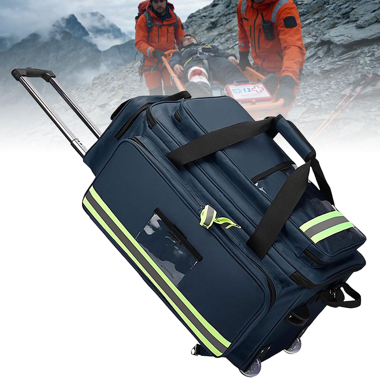 Medizinische Rolltasche mit abnehmbarem Trolley, Medizinischer Notfall-Rucksack, Großvolumige Traumatasche für Ersthelfer mit Fächern, für häusliche Krankenpflege, Ärzte, Rettungssanitäter, EMS