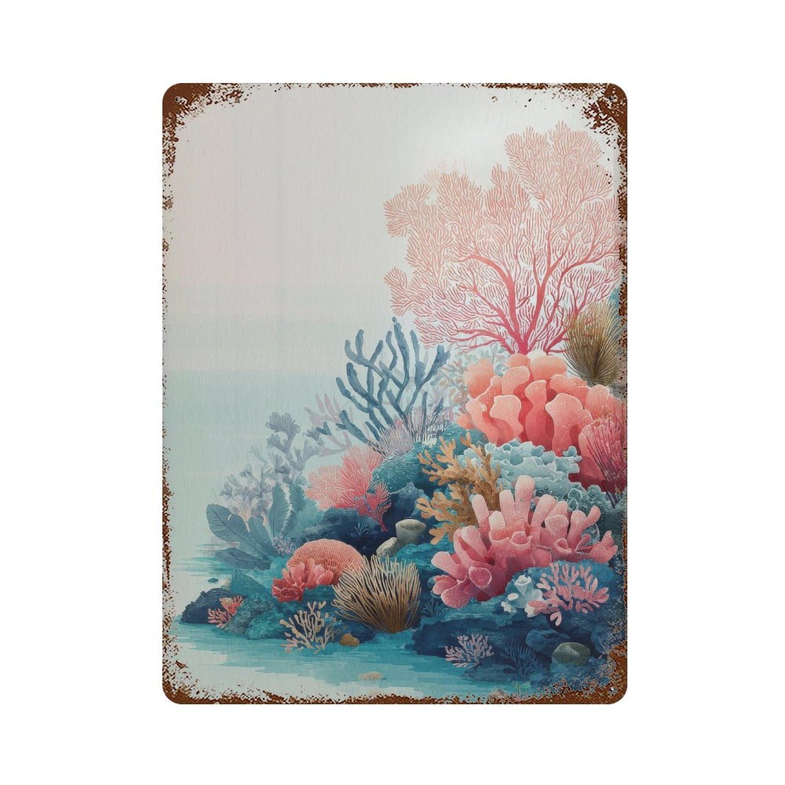 xiaoxiaoshen Coral Reef. Watercolor Marine Life Wall Decor Art Metal Tin Poster Modern Home Decor Art Home Bar Shop Decorations Vintage Sign 40x30cm