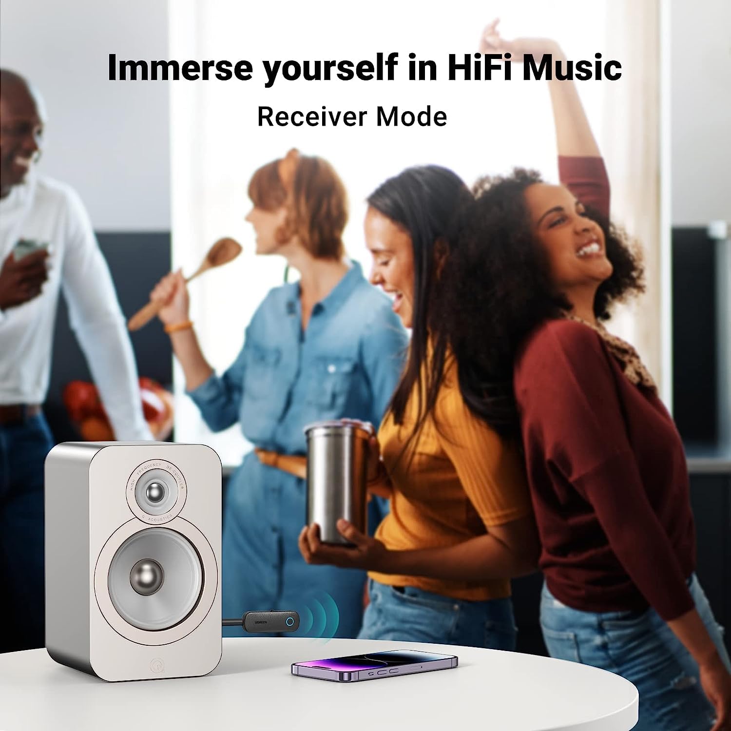 UGREEN CM403-80893B Trasmettitore audio Bluetooth 5.0 adattatore wireless per trasmettitore e ricevitore Bluetooth per streaming musicale wireless con chiamate in vivavoce, nero