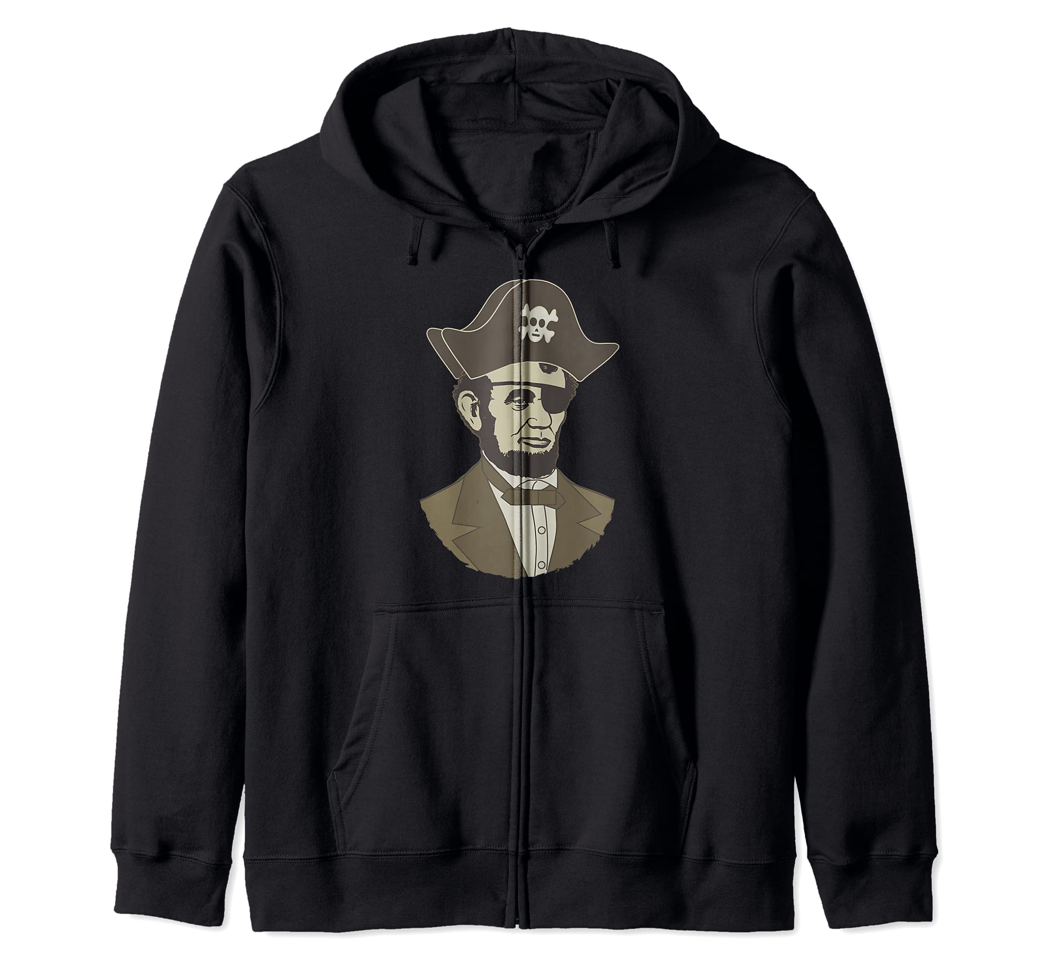 Vintage Pirate Abe Lincoln Zip Hoodie, Black, S