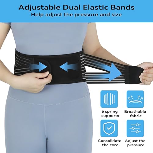 Vista 4 de Soporte de espalda para alivio del dolor inferior, cinturón de apoyo de espalda para hombres y mujeres, 6 cinturones de soporte lumbar de resorte