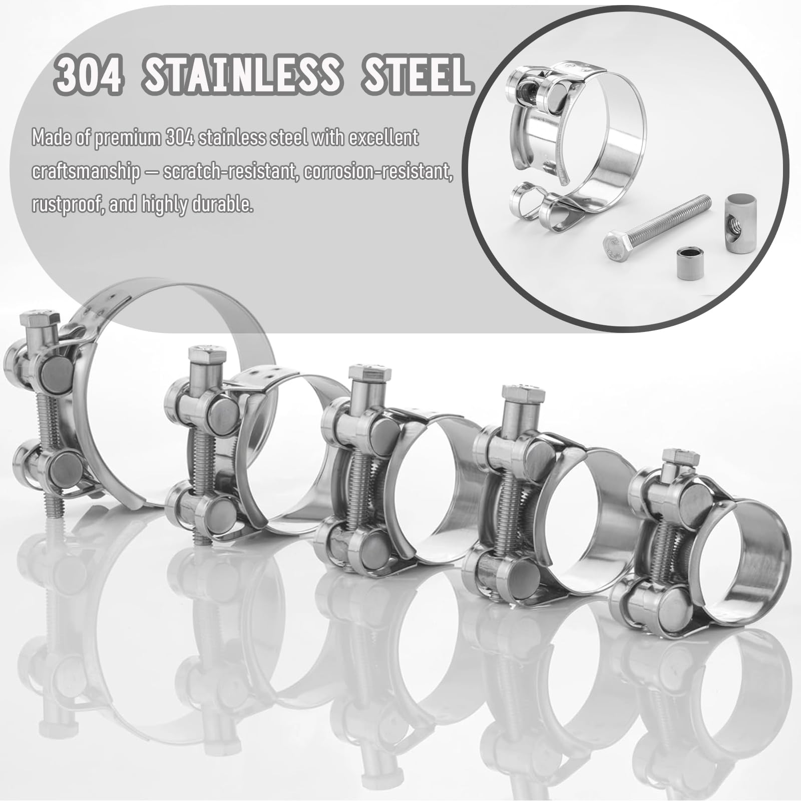 Lxoraziy T-Bolt Hose Clamps 8PCS 29-31mm Heavy Duty Stainless Steel Adjustable Exhaust Clamp for Car Motorcycle Turbo Hose Radiator Pipes - Image 3