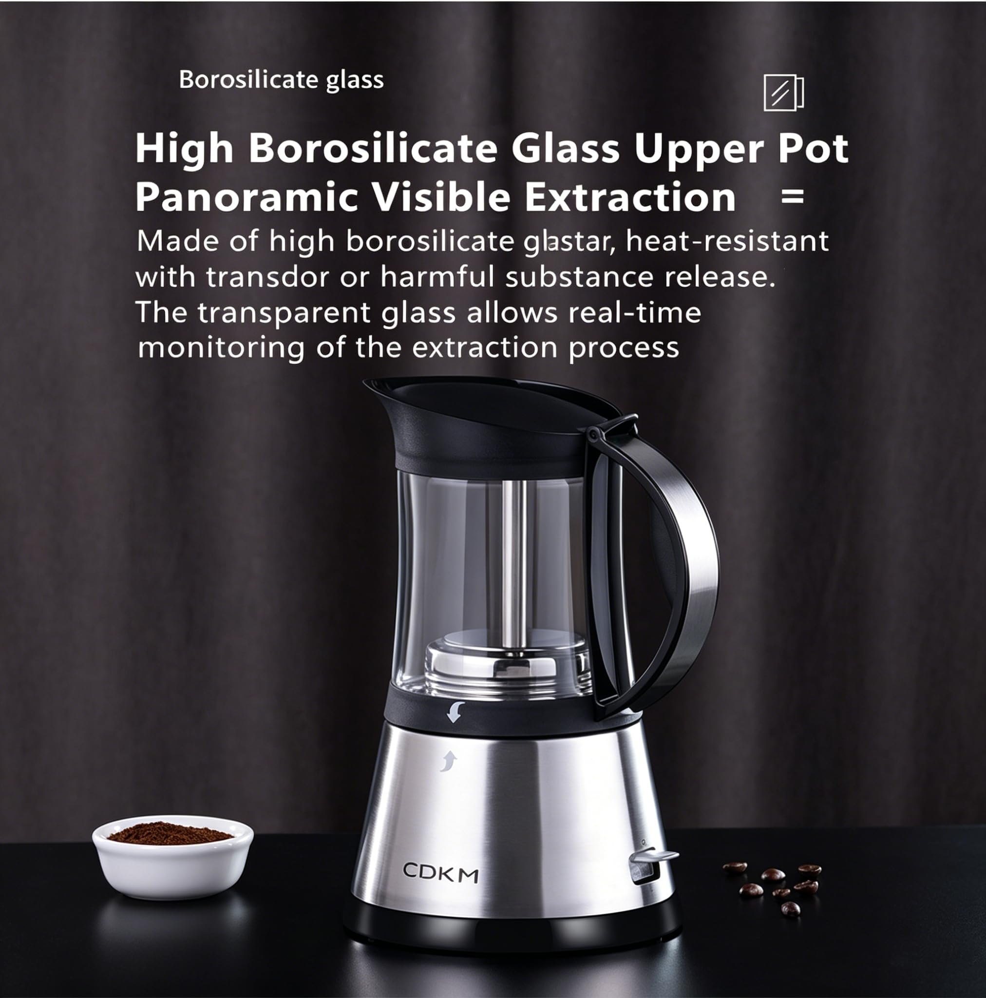 Cafetera eléctrica Moka Expresso italiana – 340 ml de vidrio borosilicato, termostato STRIX, válvula de seguridad de cobre italiano – 3/6 tazas – Fácil y segura