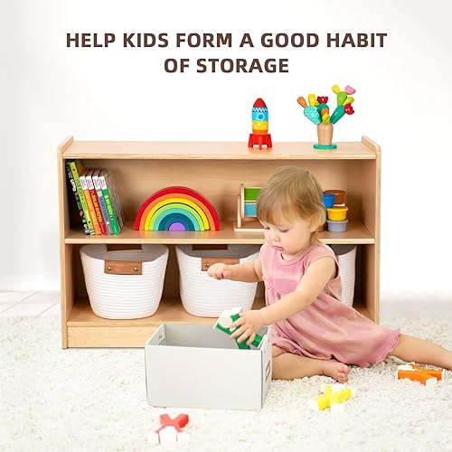 Miniatura 7 de OOOK Estante Montessori, organizadores y almacenamiento de juguetes, estantería de 2 niveles para niños pequeños, adecuada para aula, jardín