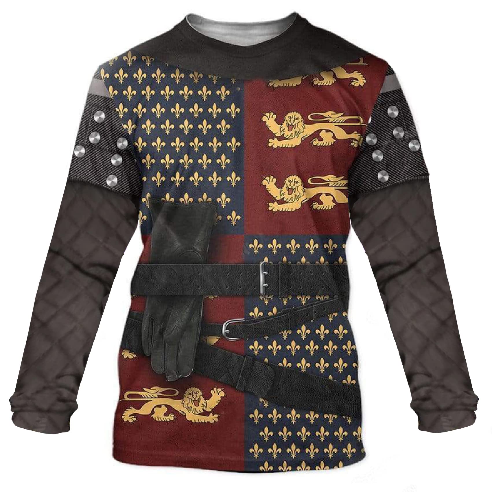 Historical Hoodie Medieval Knight Hoodie Revolutionary War Army Uniform 3D Printed Jacket Halloween Costume, Henry V Long Sleeves Shirt, XS