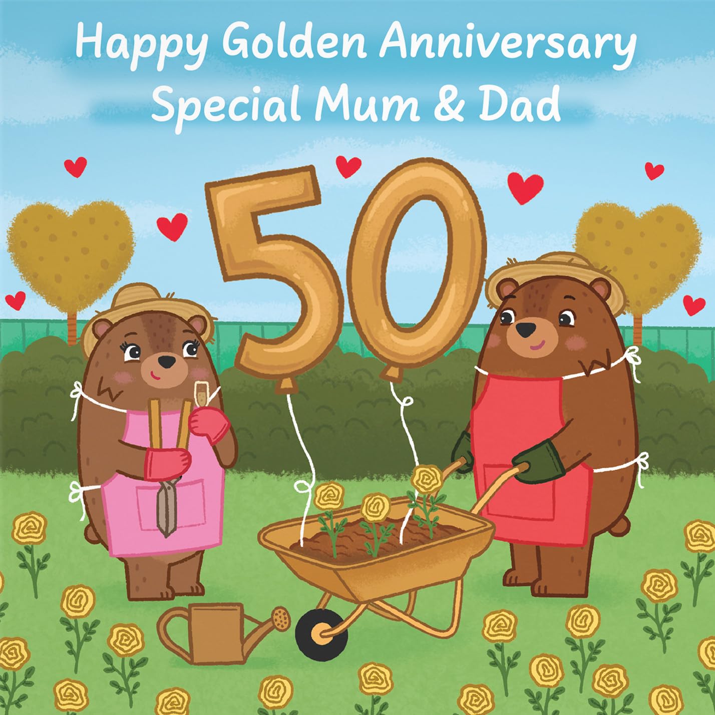 Hunts England, Mum And Dad 50th Anniversary Card, Golden Anniversary, 50 Years, Cute Fun Bears Card For Parents - Image 2