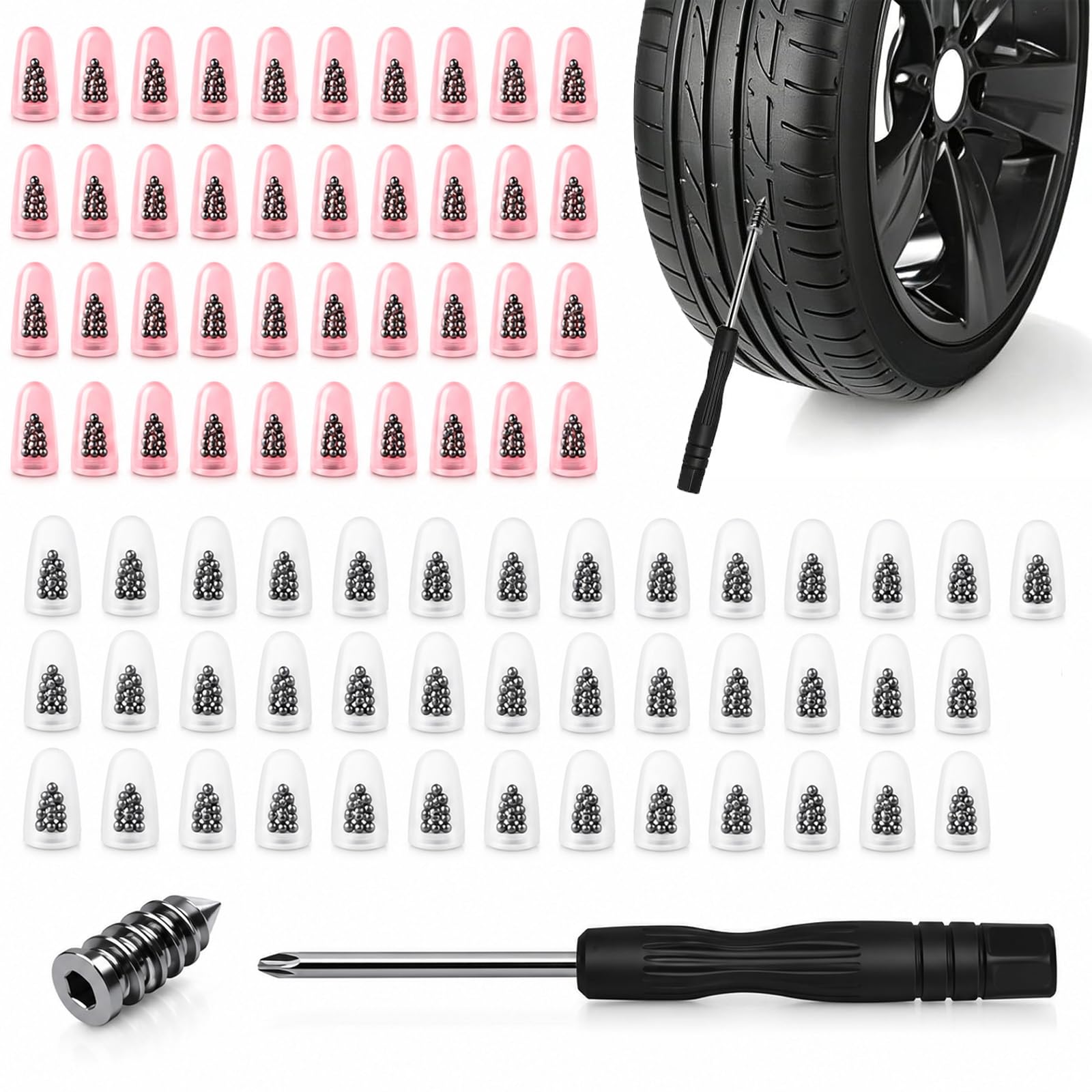 81 PCS Tyre Repair Screws, Tyre Repair Kit with 40 Large and 40 Small Plugs, Car Tyre Repair Kit for Emergency Roadside Puncture Repair, DIY Garage Maintenance, Multiple Vehicle Types Compatibility