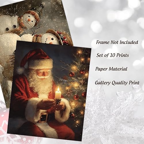 Miniatura 3 de FYSUIMU 10 piezas de arte de pared de Navidad, pósteres de papel, árbol de Navidad, Papá Noel, muñeco de nieve, decoración de imagen para fiesta de