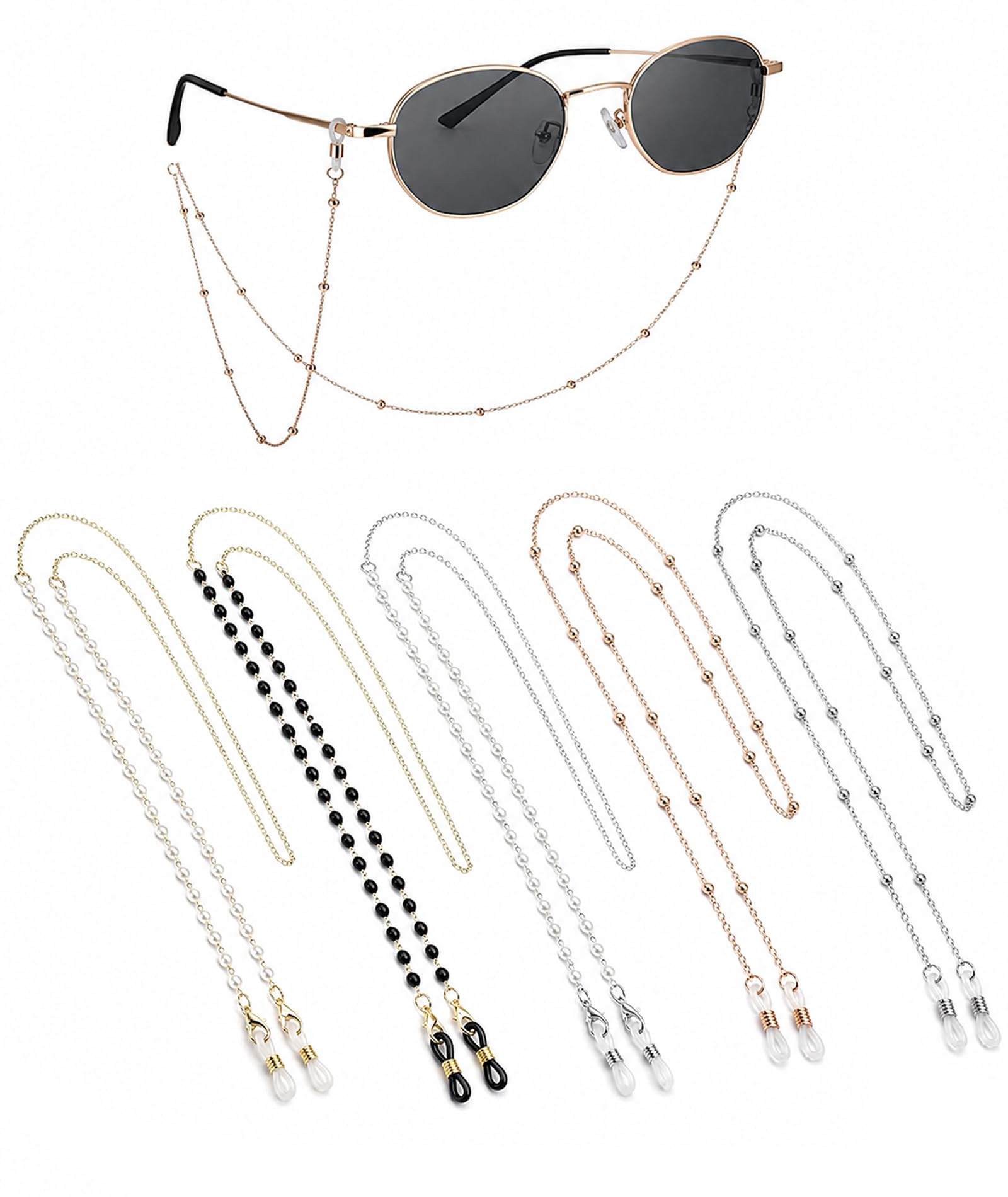 5 Pcs Specs Holder Strap, Spectacle Chain For Women, Decorative Eyewear Accessory Set Chains Featuring White And Black, Elegant Eyeglass Necklace For Daily Use-image-21