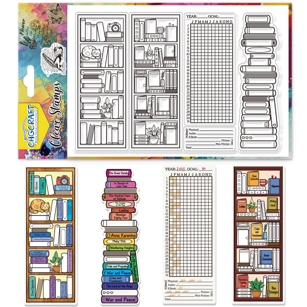 CHGCRAFT Bookcase Reading Records Puppy Clear Silicone Stamps