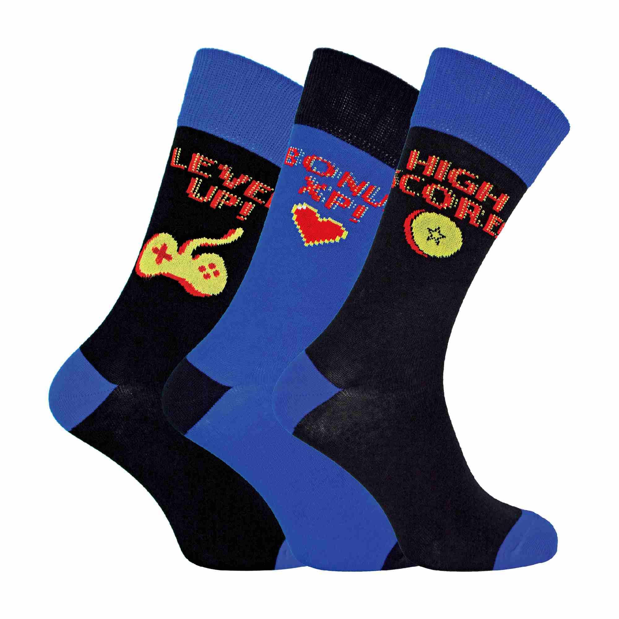 Sock Snob Men's High Score Retro Gaming Funky Novelty Video Game Socks 6-11 | 3 Pairs | Statet Gift | Multi Pair Value Set | Conversation Starter | Casual Footwear Accessory | Shoe Layer Essential