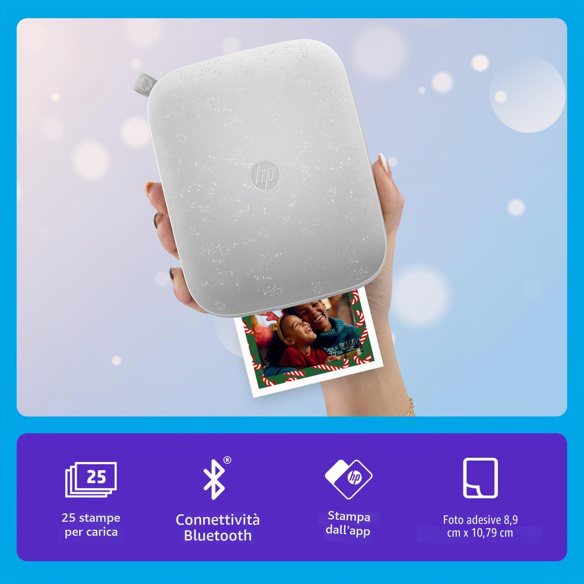 HP Sprocket 3x4 (8,9x10,8 cm) Stampante fotografica portatile, Stampa istantanea di foto e creazione di scrapbook con carta adesiva Zink, Ideale per l'uso domestico o in viaggio, Bianco.