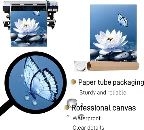 Miniatura 4 de Lwlaboc Arte de pared calmante azul marino, imágenes de flores de loto blanco, impresiones de mariposas para meditación, sala de yoga, decoración de