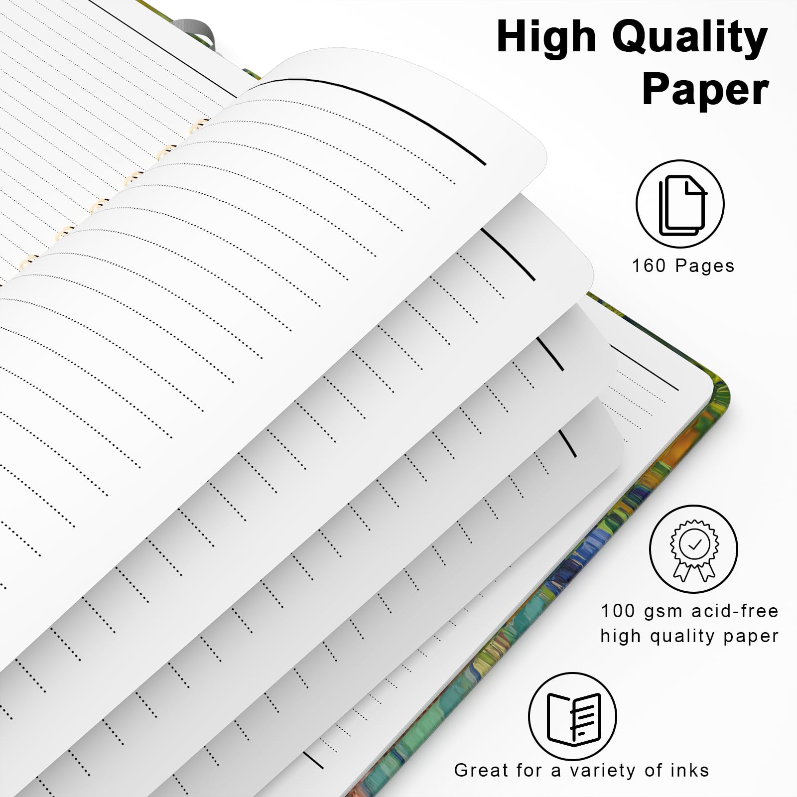 Hnogri Spiral Journal Notebook, Hardcover Lined Journal for Women Medium 6 x 8.4 in, 160 Pages Thick Paper - Image 3