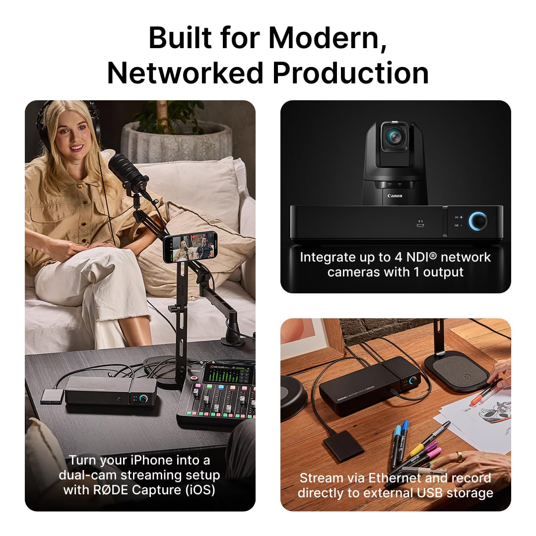RØDE RØDECaster Video Core – Console de Production vidéo et Audio – Interrupteur multicaméra, 3 entrées HDMI, 1080p Video, Scènes Multi-Sources