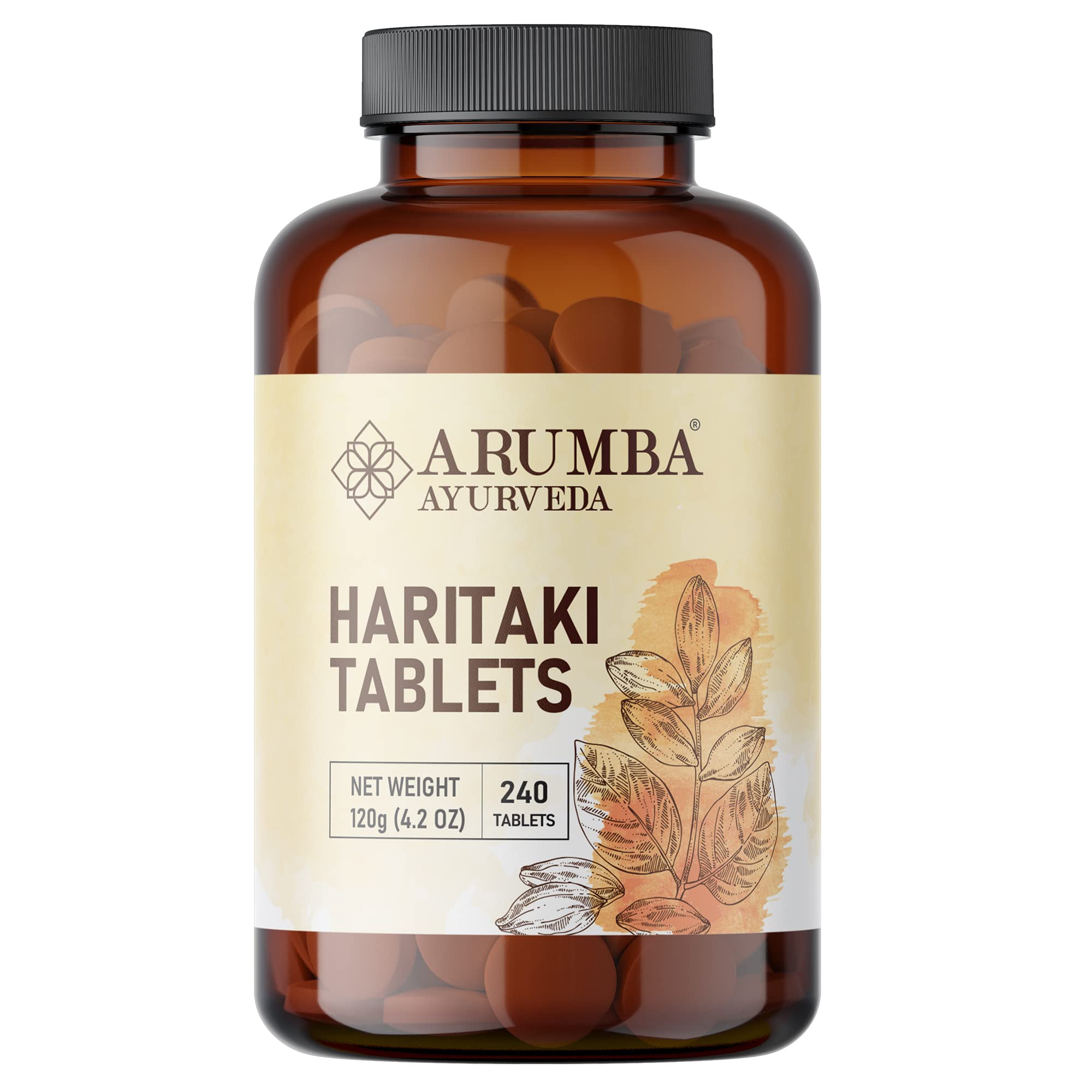 Arumba Ayurveda Haritaki Tablets 240 Tablets, 500 mg per Tablet, Made with Pure Haritaki Fruit Powder