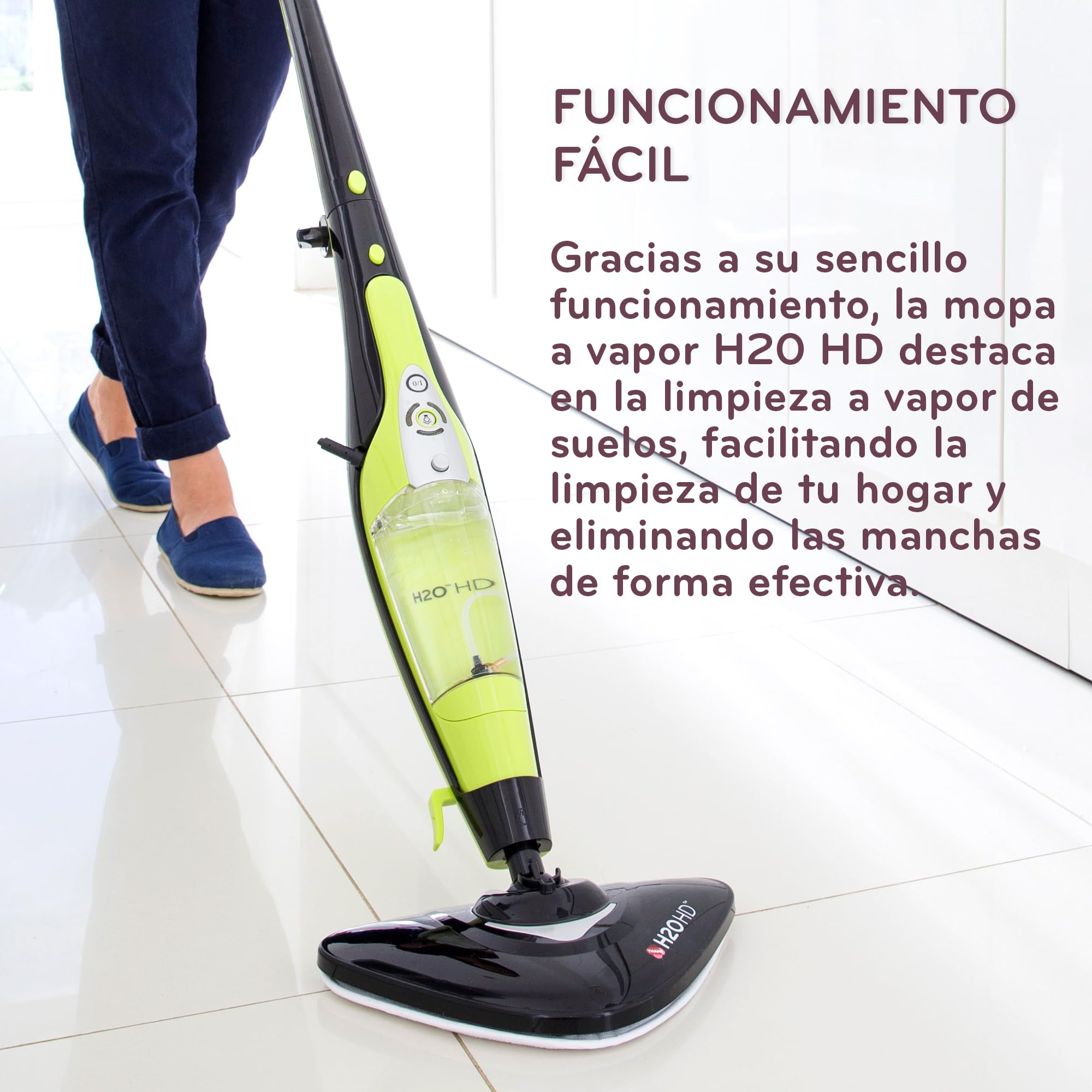 H2O HD PRO Mopa a Vapor y Limpiador de Mano 2 en 1 – 1500W, Tanque 450ml, Limpieza sin Químicos, Elimina 99,9% de Bacterias