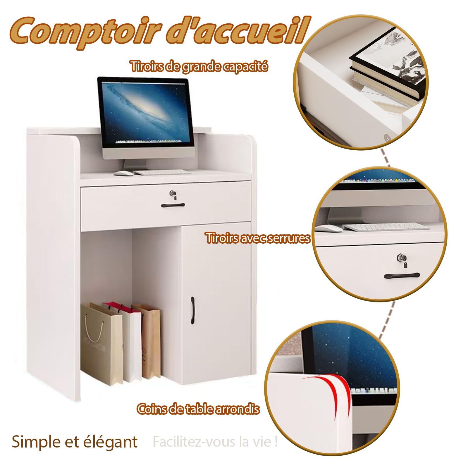 Comptoir Caisse Noir,Comptoir D'accueilapparence Simple Et Élégante, Robuste Et Durable, avec Tiroirs80*40 * 96cmB-3