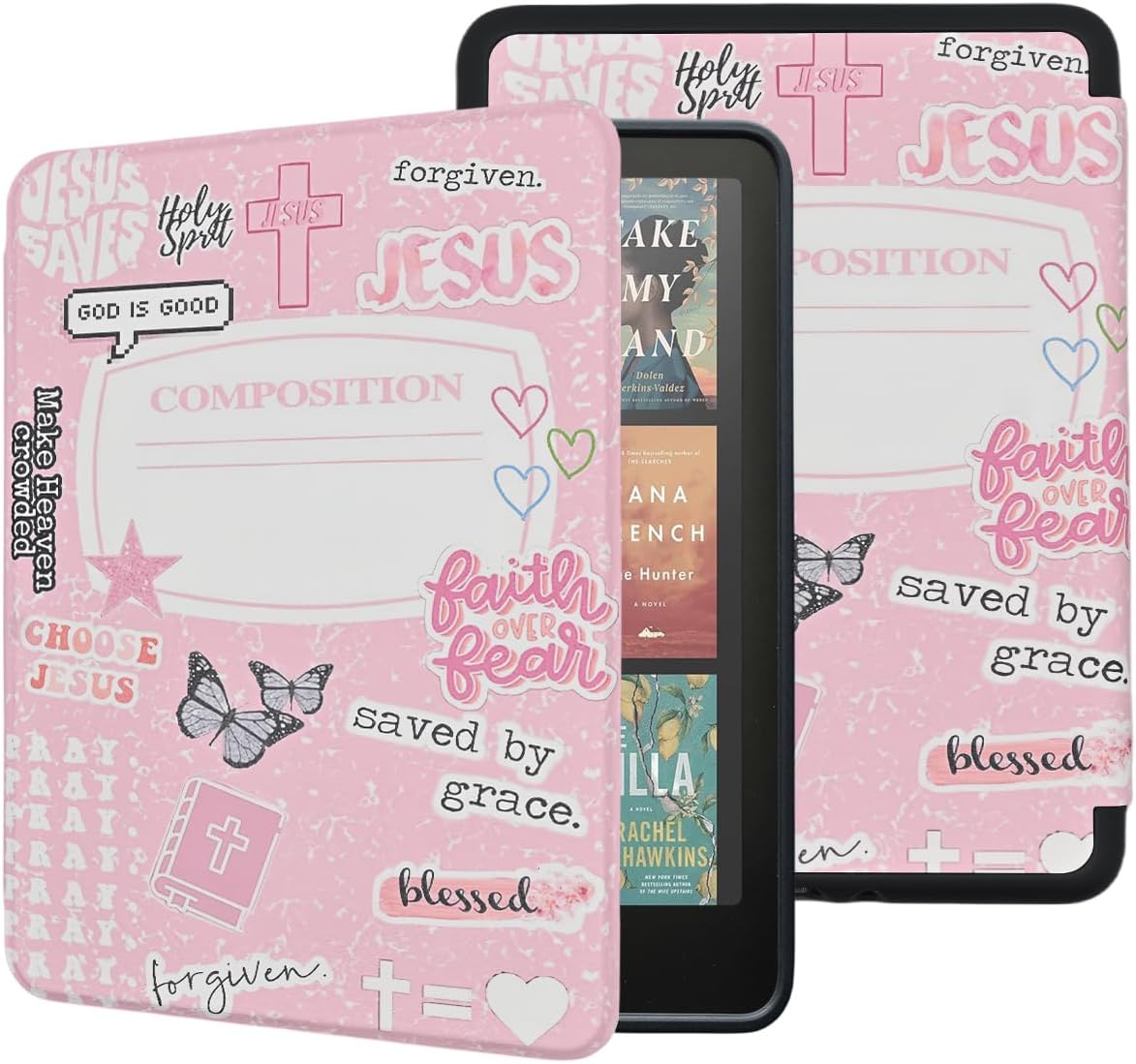 Case for All-New Kindle Paperwhite 12th Gen, 2024 and Kindle Colorsoft Signature Edition, Jesus Lightweight PU Leather Cover with Auto Sleep Wake Hand Strap, Pink Composition