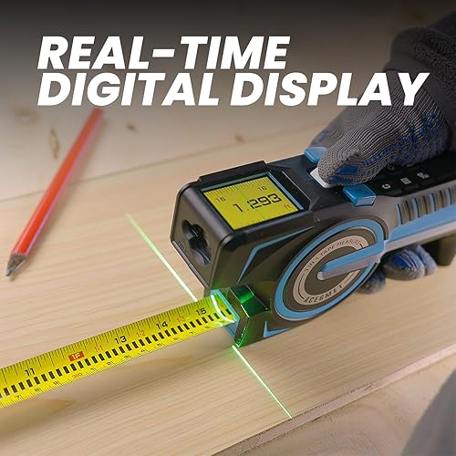 Miniatura 2 de Cinta métrica digital 3 en 1, herramienta de medición láser de 330 pies y cinta de bloqueo automático con lectura digital instantánea, línea láser