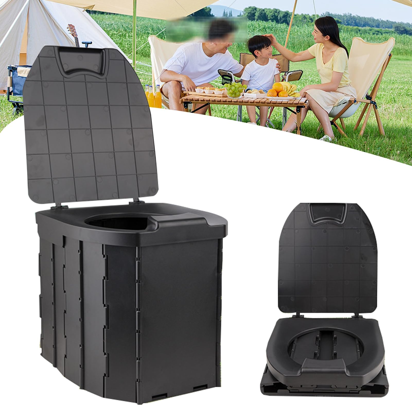 Portable Camping Toilette für Erwachsene Portable Klapp Toilette mit Deckel,Reise Portable Töpfchen für Erwachsene,Porta Töpfchen Auto Toilette, 5 Toilettentaschen, 10-Pack flüssiges Abfallgel