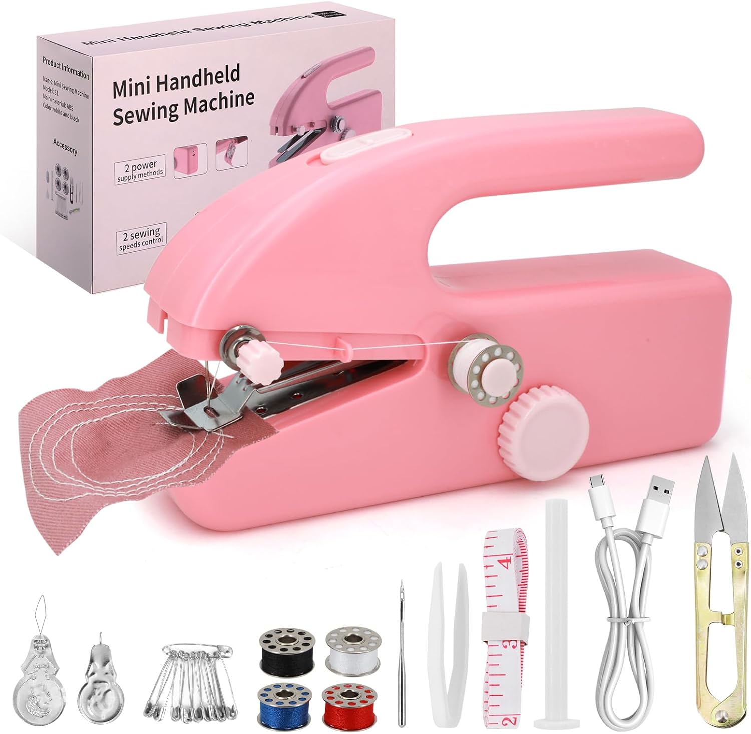 Handheld Sewing Machine for Beginners, Portable Mini Sewing Machine with Two Speed Modes, Easy to Operate and Fast Stitch Suitable for Clothes, Fabrics and Quick Home Repairs