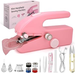 Handheld Sewing Machine, Dual Speed Mini Portable Electric Sewing Machine For Beginners, Adults, Quick Sew Suitable for Sewing Clothes, Family Travel, DIY (Pink)