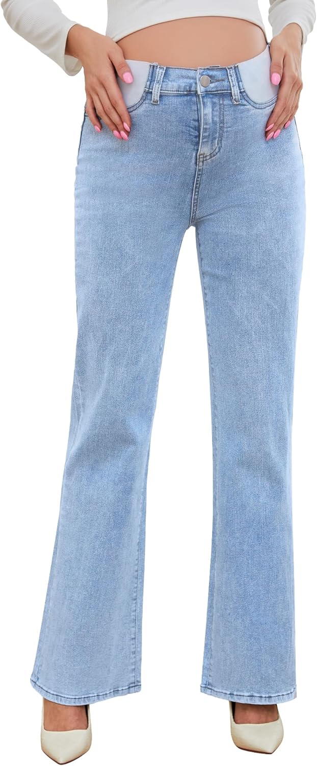 PACBREEZE Women's Maternity Flare Jeans Mid-Rise Stretchy Bell Bootcut Jeans Denim Pregnancy Pants, S-XXL - Image 6