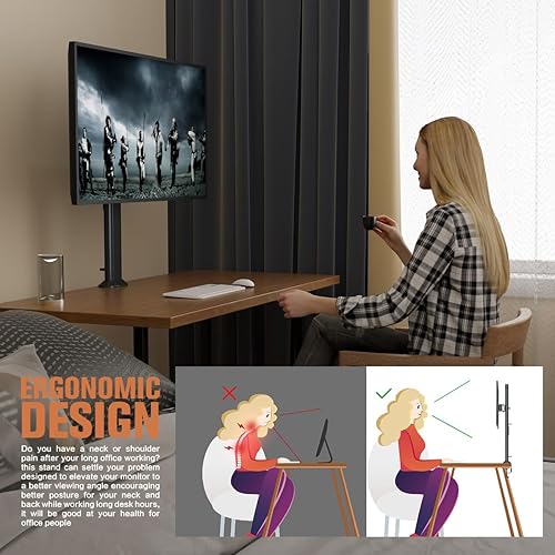 Miniatura 5 de HEMUDU Soporte de brazo para monitor de escritorio de 27 a 42 pulgadas para pantalla de computadora curvada plana con giratorio, altura ajustable,