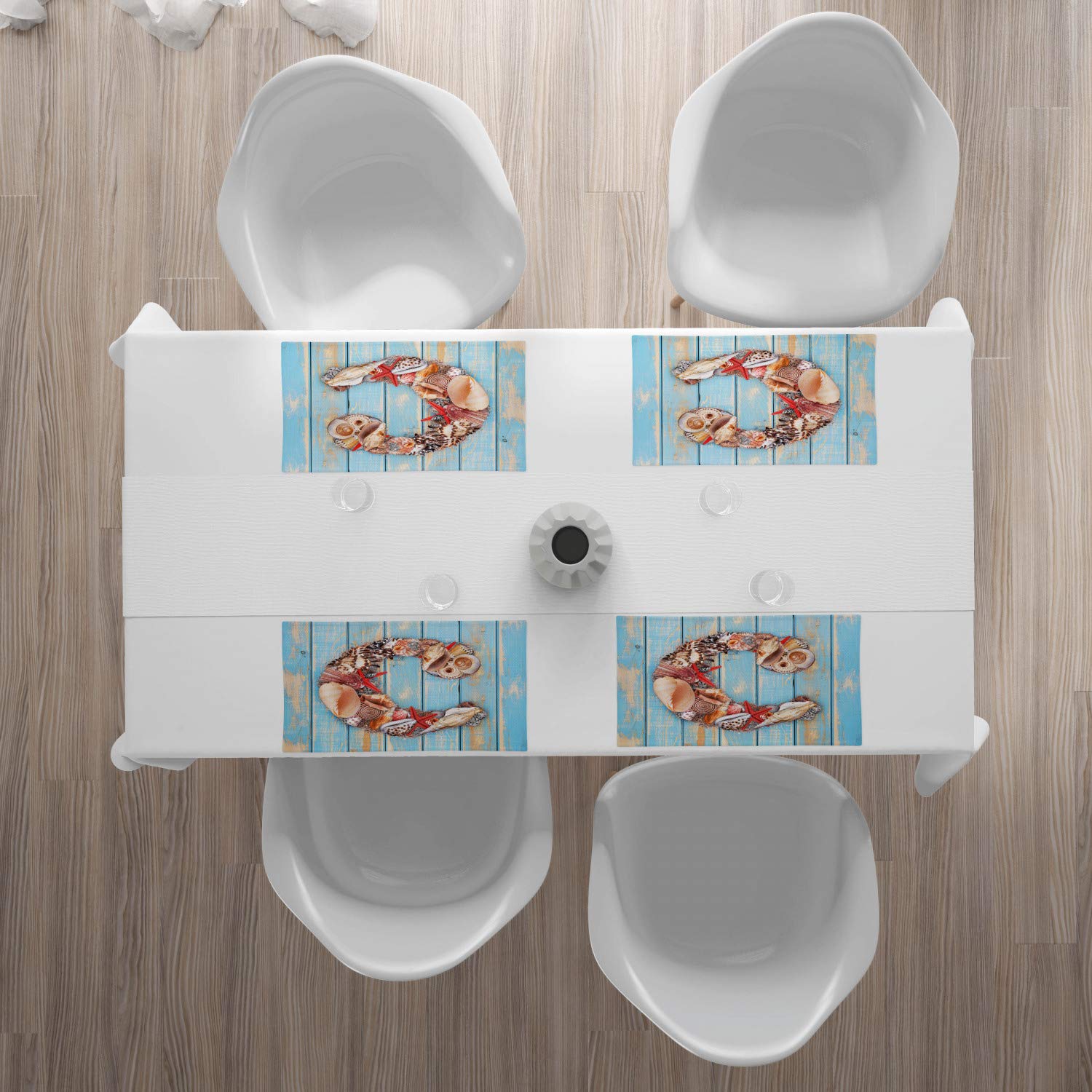 ABAKUHAUS Tovagliette Americane In Tessuto Set Da 4 - Marine Life, Lavabili, Impermeabili, 45x30 Cm, Azzurro Grigio E Cioccolato