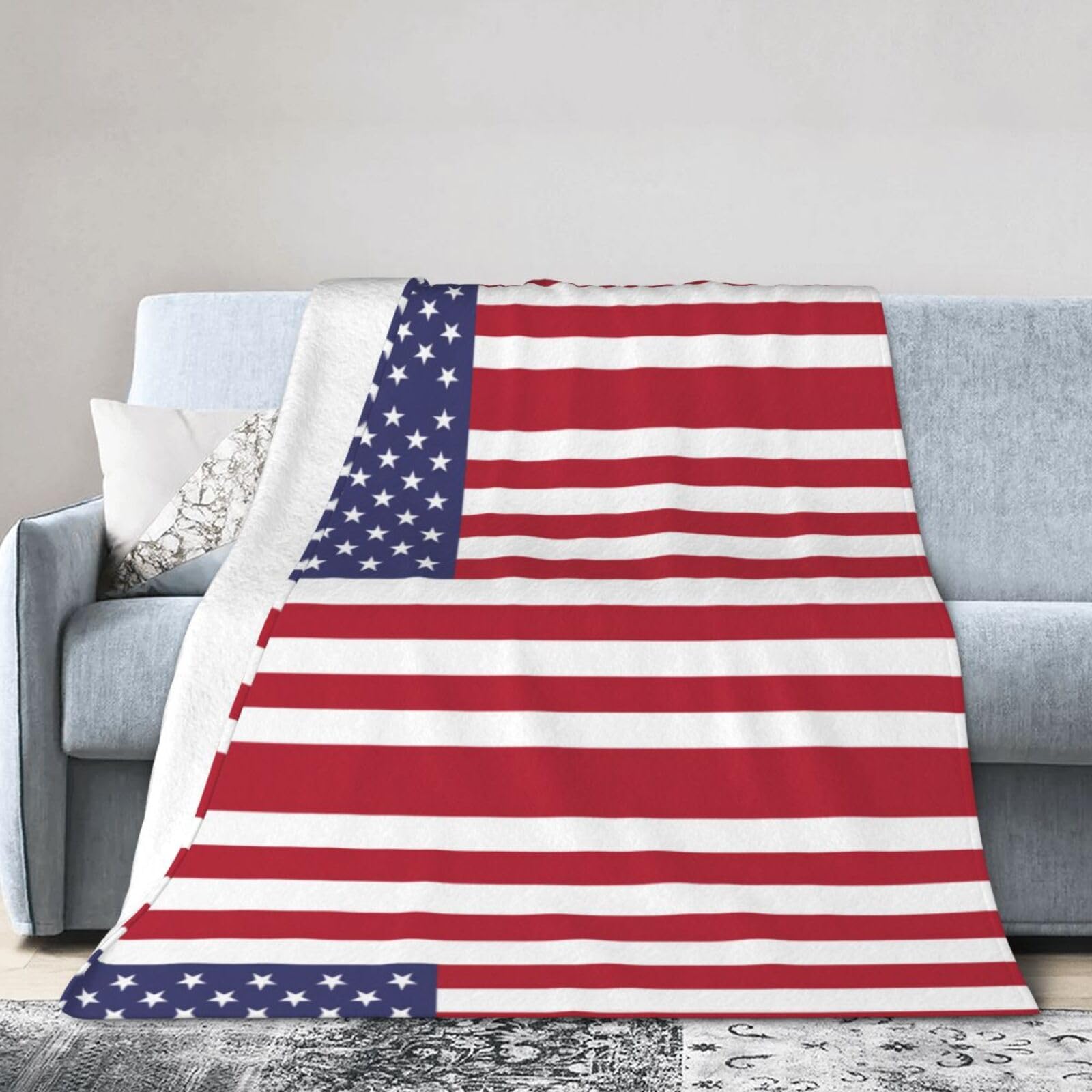 American Flag 40"x30" Fleece Blanket, Full Size, Super Soft, Suitable for Bed, Sofa, Camping, All Seasons