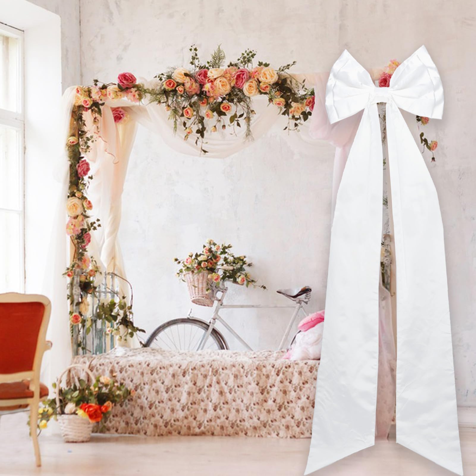 NICENEEDED 70" Décoration de Nœud Géant Décoration de Chambre à Thème avec Un Très Gros Nœud en Satin Nœuds Décoratifs Suspendus pour Voiture de Mariage pour Un Enterrement