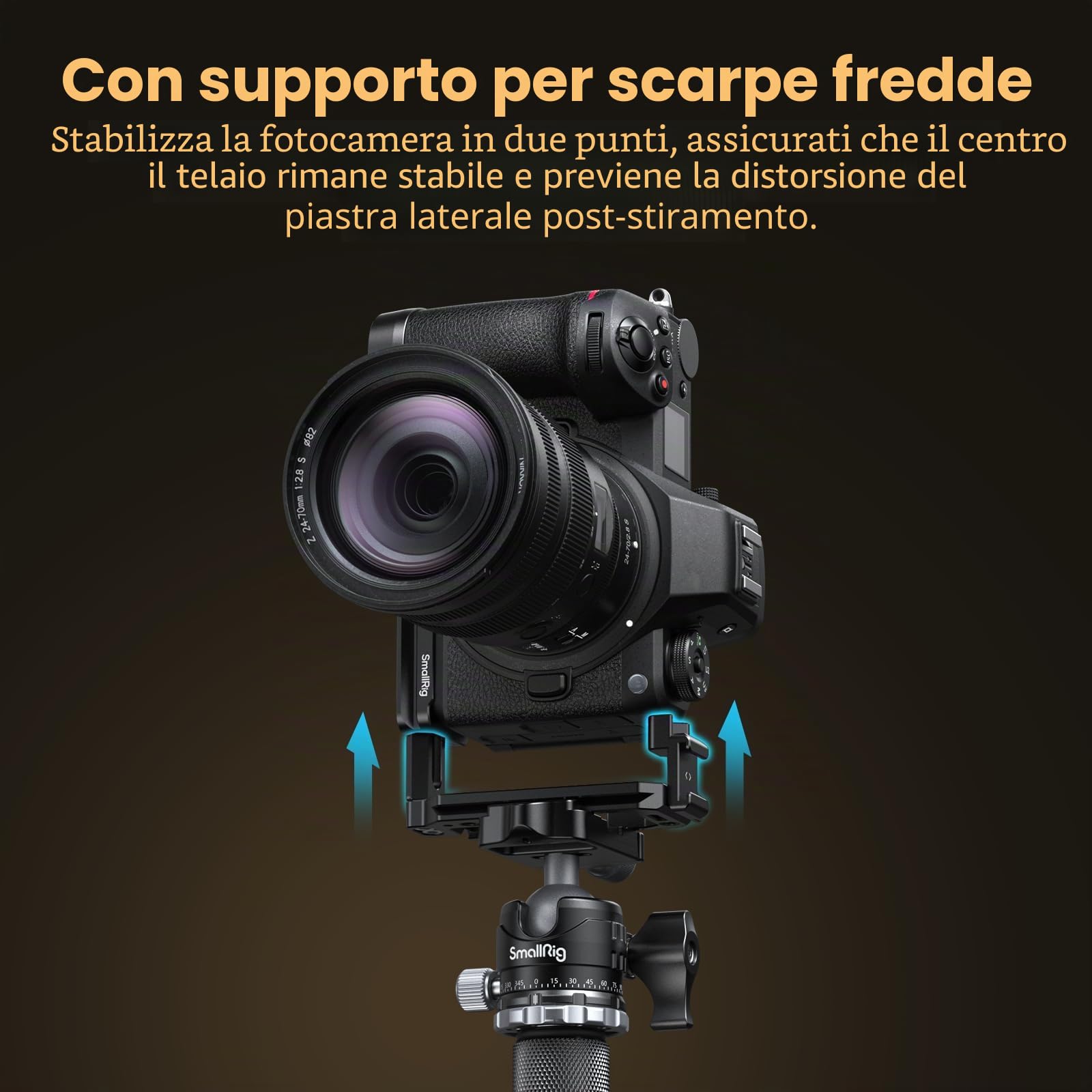 SMALLRIG Piastra a L per Nikon Z6III, Staffa a L per Arca, con Fori Filettati da 1/4"-20, Presa QD, Attacco Cold Shoe, per Riprese Orizzontali e Verticali - 4523