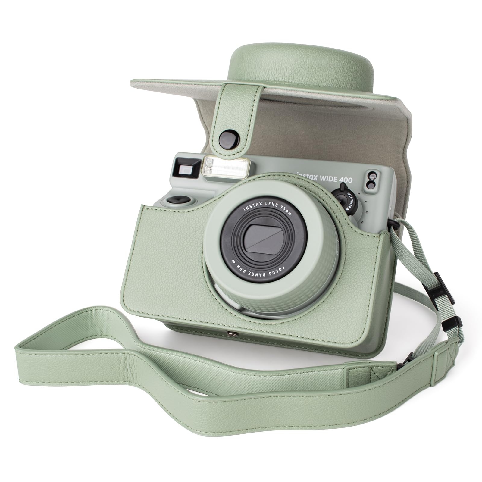 MUZIRI KINOKOO Custodia Compatibile per Instax Wide 400 Instant Camera, Custodia Protettiva in Pelle PU per Fuji Instax Wide 400 Instant con Tracolla Regolabile - Verde