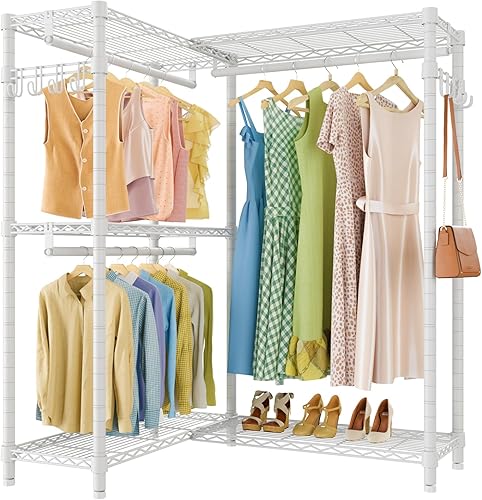 VIPEK L4 - Perchero en forma de L para esquina, armario portátil independiente, resistente con 3 varillas para colgar y 2 ganchos laterales, 43.3