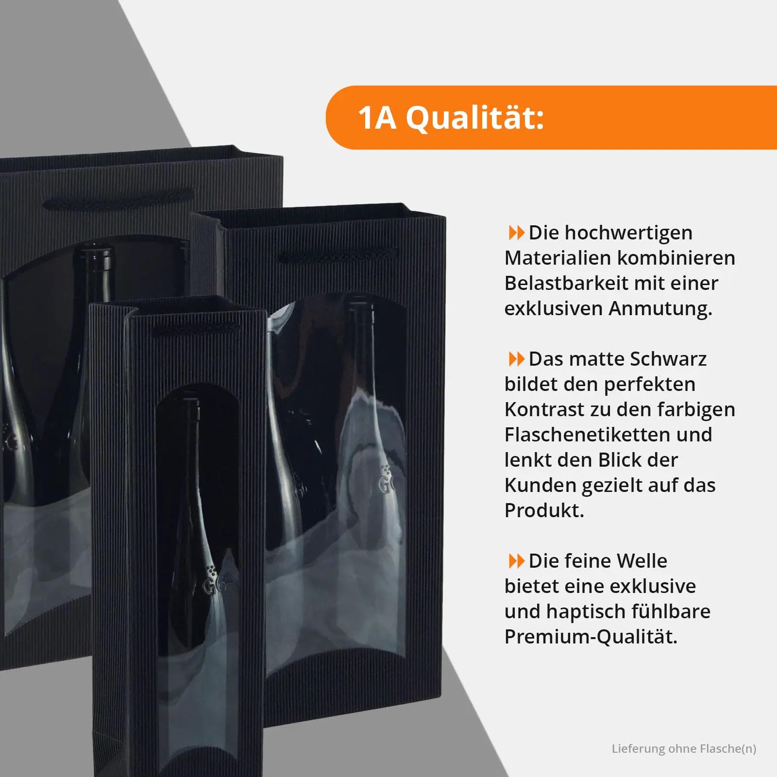 20 Flaschentaschen für 2 Weinflaschen aus Kraftkarton | schwarz | 170 x 85 x 360 mm | mit Sichtfenster & Tragekordel | Geschenkverpackung für Wein-, Sekt- & Spirituosenflaschen
