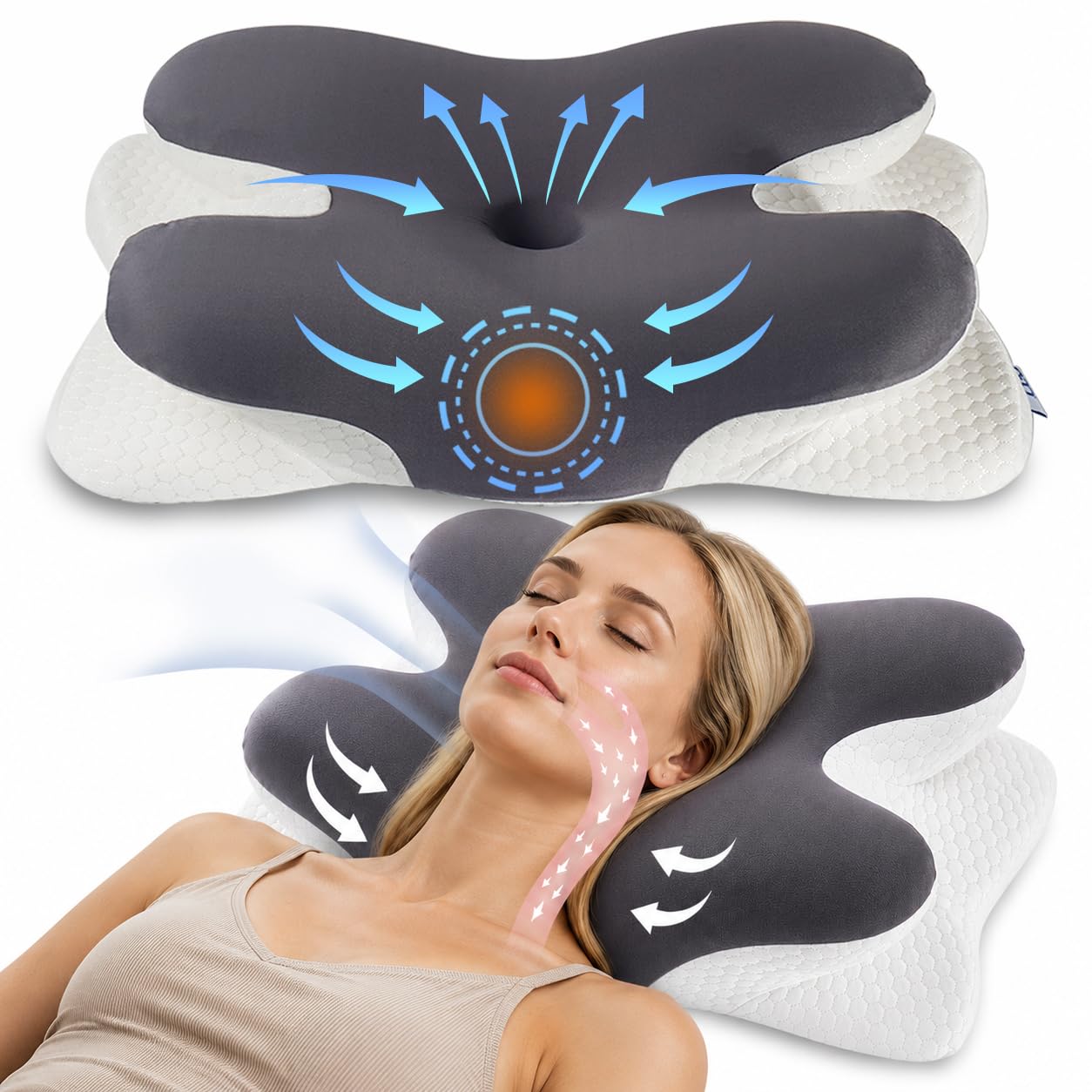 IDEA Almohada Cervical, Almohada Ergonómico de Espuma Viscoelastica, Almohada Ortopedica Espuma de Memoria, Almohada Cervicales y Cuello para Dormir de Lado y Boca Arriba, Memory Foam Pillow