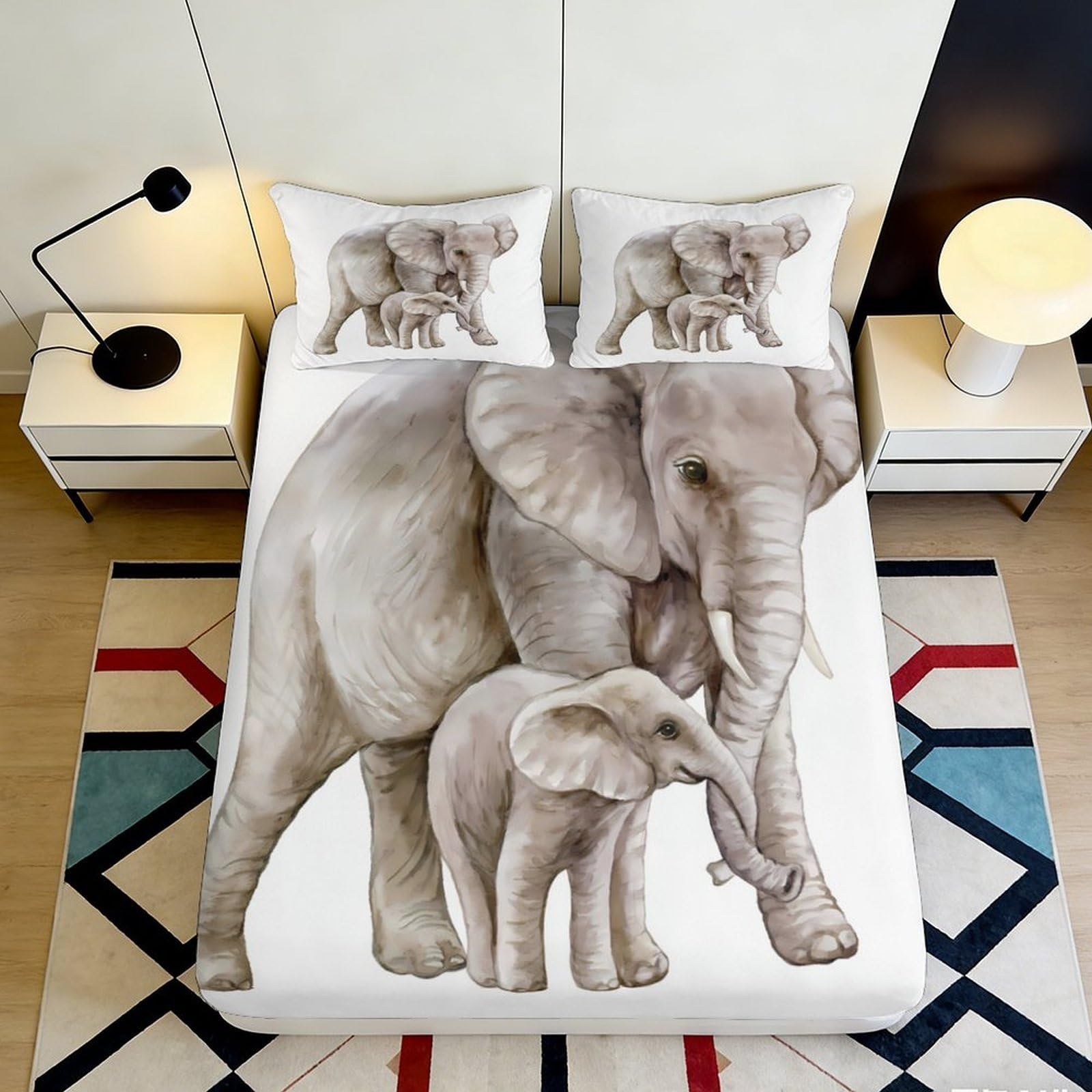 Kzqnxhjprl Style-3 3D Printed Elephant Family Fitted Sheet Microfiber Soft Anti-Slip Animal Bed Cover For Bedroom Guest Room Machine Washable 90X200x25cm