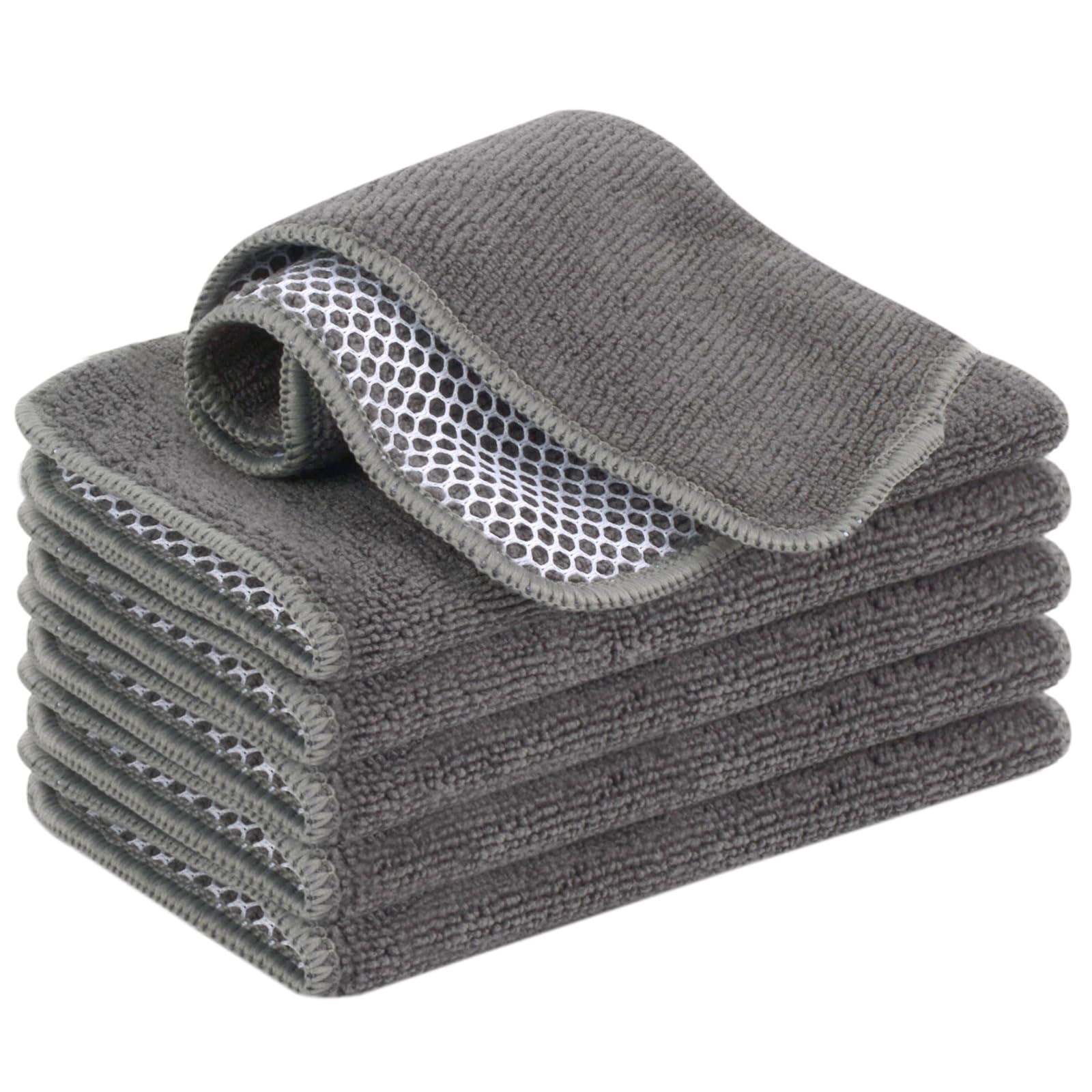 VIVOTE 6 Pack Microfiber Dual Surface Mesh Scrubbing Cloth, No Scratch Dish Cloths for Kitchen, 2 in 1 Microfiber Cleaning Cloth, 20cmx20cm (Grey)
