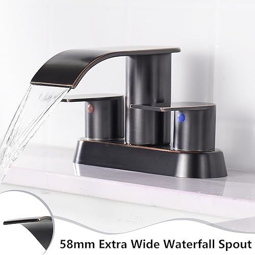 Miniatura 4 de Grifo de lavabo de baño en cascada de 4 pulgadas, 2 manijas, bronce aceitado sin plomo, grifo de baño con drenaje desplegable, 2 o 3 agujeros, grifo