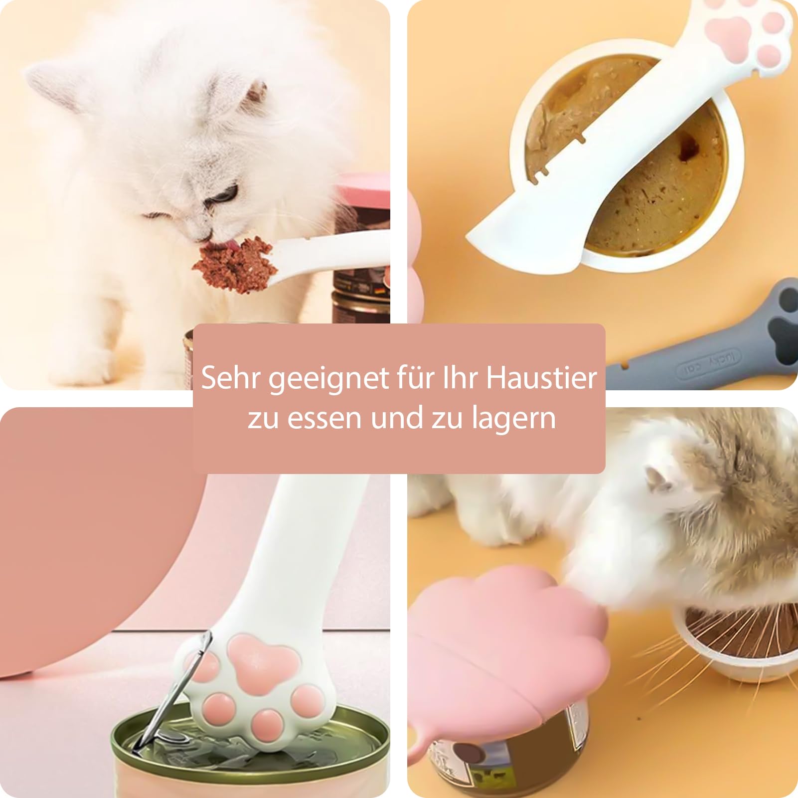 REBECCAHOWARD 6 Pezzi Simpatici Cucchiai a forma zampa con coperchio e apriscatole,Coperchio l'alimentazione degli in silicone, Multifunzionale e senza BPA Cucchiaio Apriscatole,per Animali