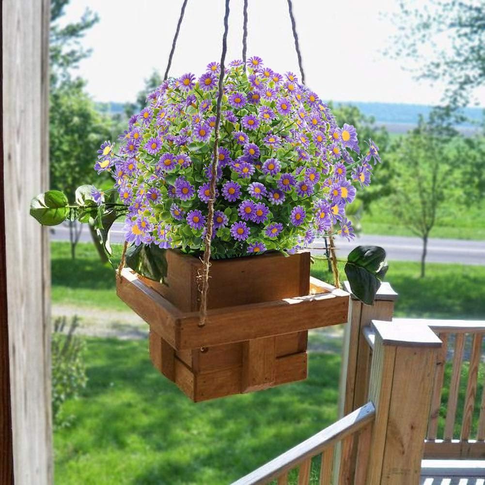 GREENRAIN 18 Bundles Artificial Daisy Flowers Outdoor Fake Flowers for Decoration No Fade Faux Plastic Flower Garden Porch Window Box Décor (Purple)