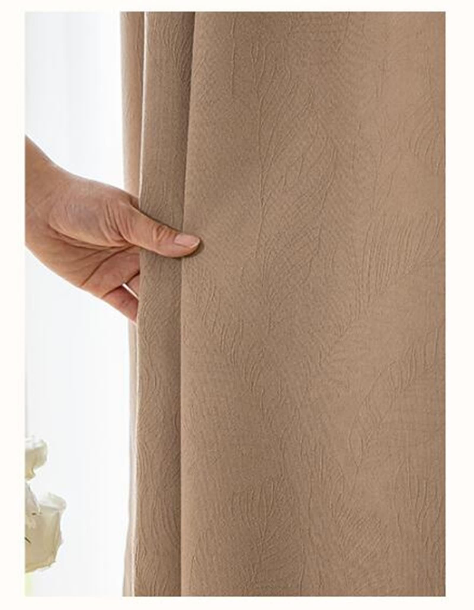 Küchen Vorhang Blickdicht 2er Set,2 x 96W x 160H cm,Vorhang Blickdicht Wohnzimmer Khaki Einfarbig mit Blattmuster Vorhänge Wohnzimmer mit Ösen