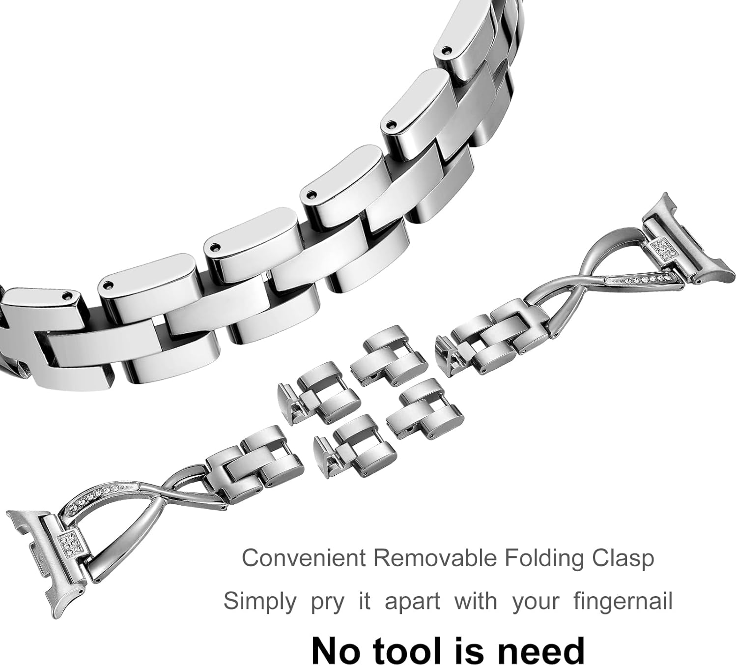 Dressy Bling Bands Compatible with Samsung Galaxy Watch 8 40mm/44mm Watch8 Classic 46mm Women Stainless Steel Replacement Wristbands - Image 3