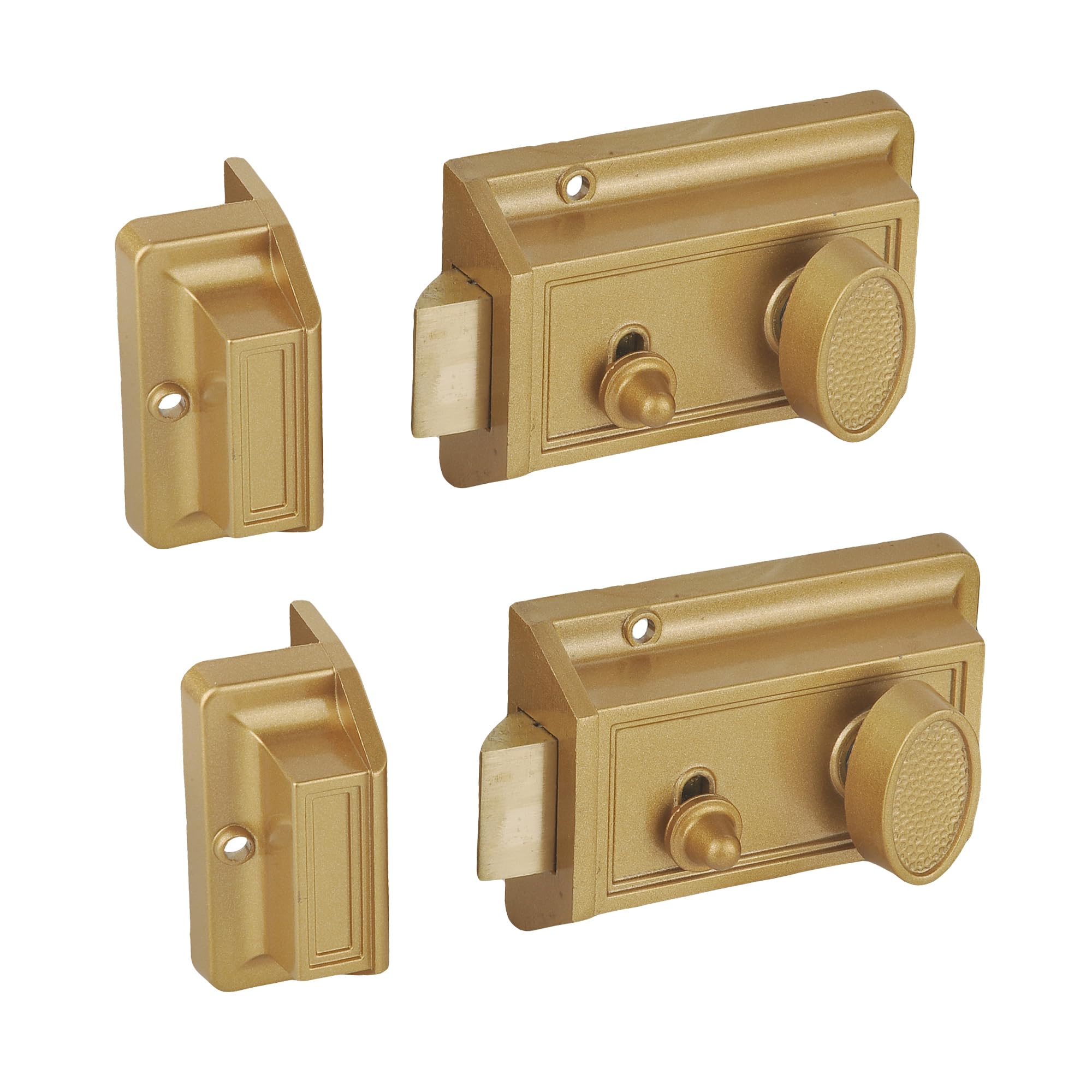 SUMBIN Night Latch Deadbolt Rim Lock,Antique Locks with Keys for Front Door,Gold Finish 2 Sets