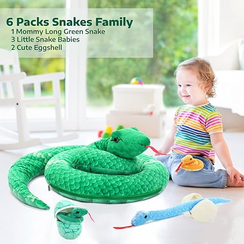 Miniatura 6 de MorisMos Peluche de serpiente gigante para mamá con bebés, juguete de peluche realista de serpiente, serpiente de peluche grande con bebés y huevos