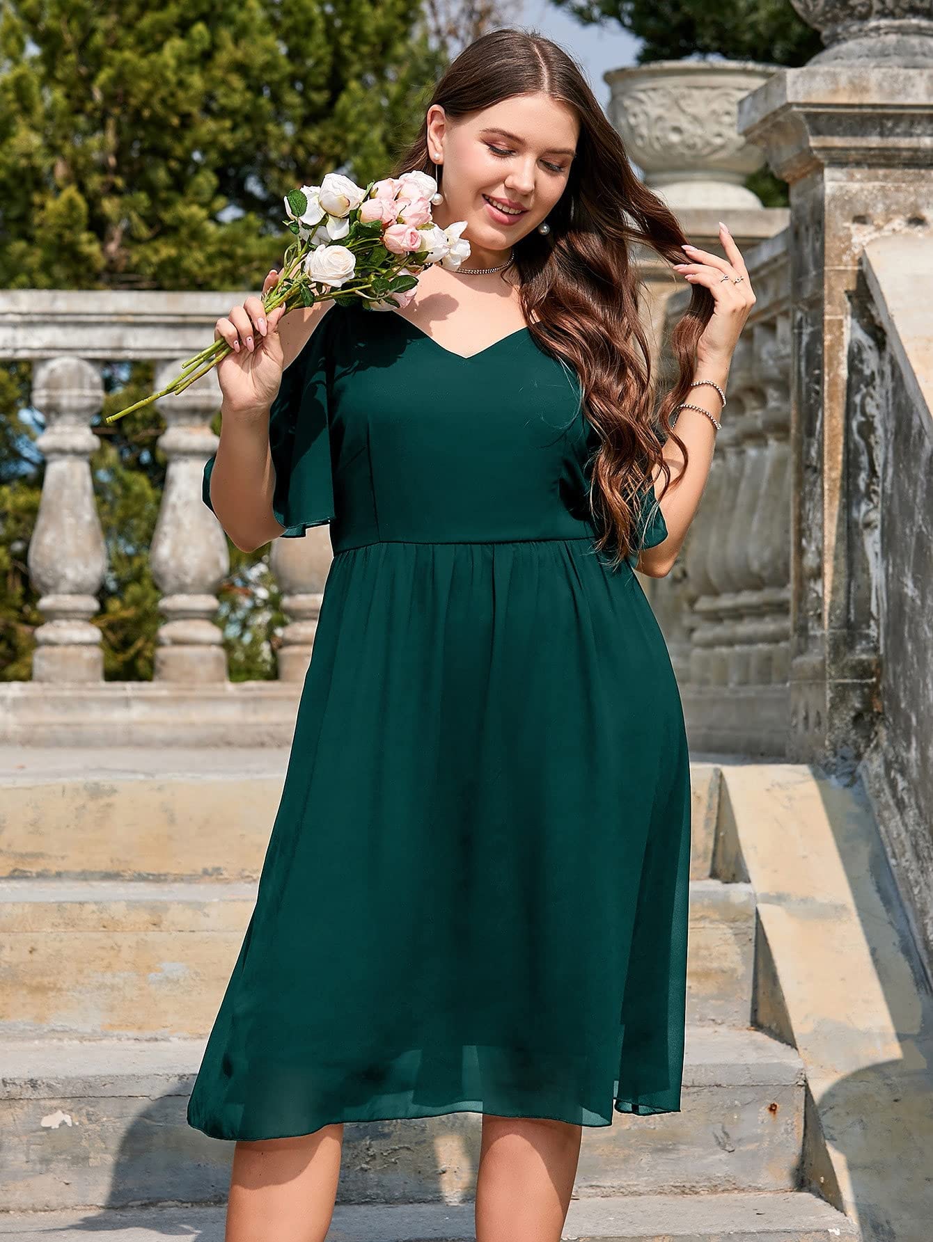 Women's Large Dress - Plus Solid Cold Shoulder Dress (Color : Dark Green,  Size : X-Large) : Amazon.com.au: Clothing, Shoes & Accessories